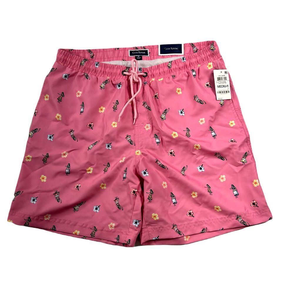 Club Room Momo Hula Swim Trunks Men Medium Pink Rose 7" Pockets QuickDry $55 NEW